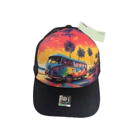 NEW Open Road VW Volkswagen MicroBus Bus Van Cap Trucker Mesh Hat Visor Black - Picture 11 of 11